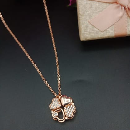 Models look like heart exhaustible American diamond chain pendant with 2 in 1 concept rose plated