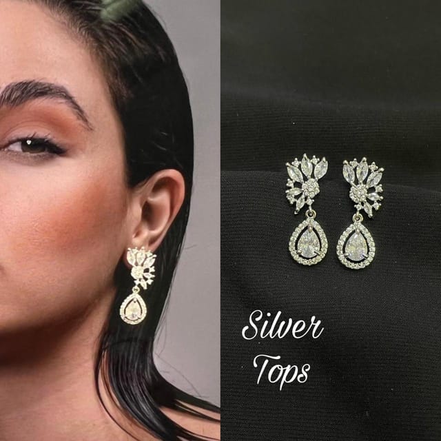 Buy stud earrings for women rhodium plating american cz diamond indian tops