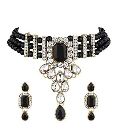 Nakoda Art Jewellery Pearl Kundan Choker Necklace Set with Earrings