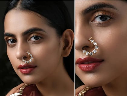 Rose plated American Diamond Nose Ring for Women | Bridal Nath for Weddings & Festivals