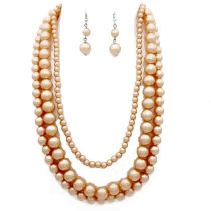 Three Line Beads Long Mala Necklace Set For Women