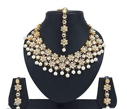 Nakoda Art Jewellery Gold Plated White Necklace Set for Women