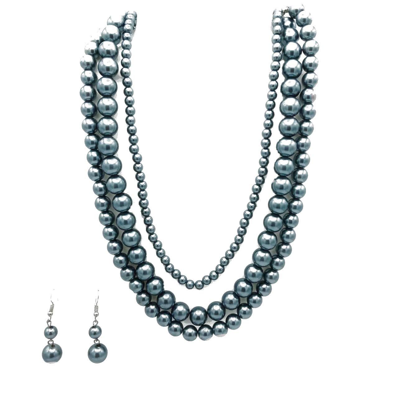 Three Layer Beads Moti Necklace Set for Women