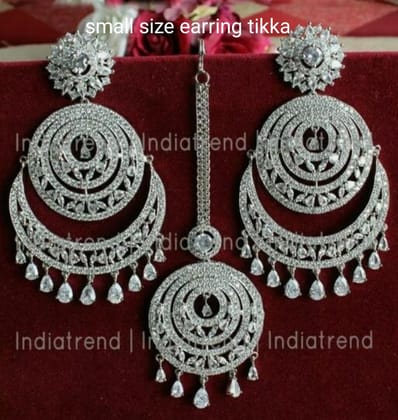 Rodhium plated SMALL SIZE  Chand earring with maangtika