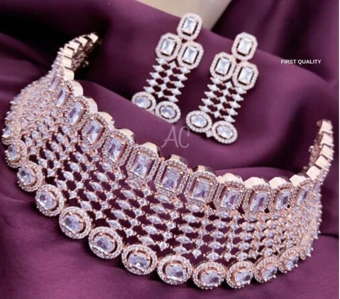 American diamond half bridal jewellery set