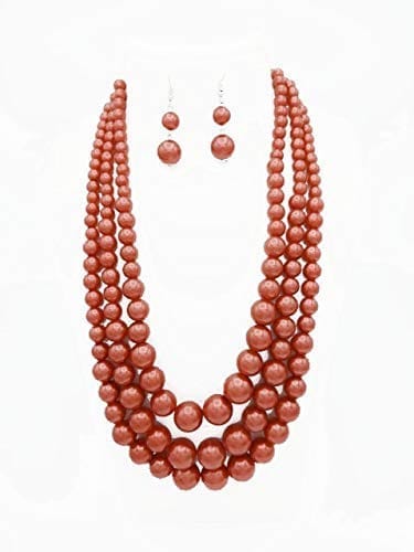 Red Fancy Beads Necklace Set For Women And Girls