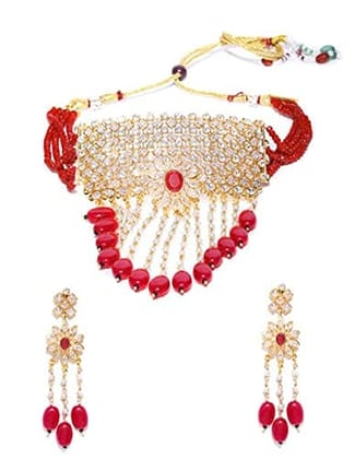 Nakoda Art Jewellery Trending Choker Maroon and White Color Chick Necklace Set for Women's Traditional Or Western Outfit and Grace The Occasion with Earrings.