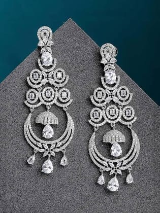 Designer rodhium plated American diamond earring set