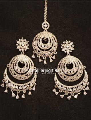 Rose plated SMALL SIZE  Chand earring with maangtika