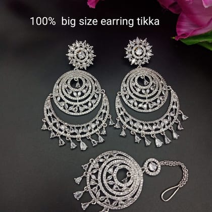 Rodhium plated SMALL SIZE  Chand earring with maangtika