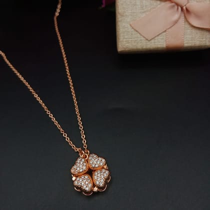 Models look like heart exhaustible American diamond chain pendant with 2 in 1 concept rose plated