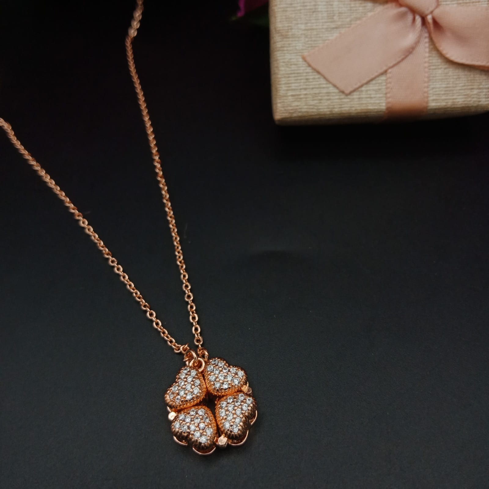 Models look like heart exhaustible American diamond chain pendant with 2 in 1 concept rose plated