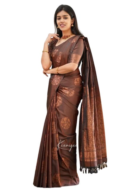 Symmetrical Brown Soft Silk Saree With Prodigal Blouse Piece –  LajreeDesigner