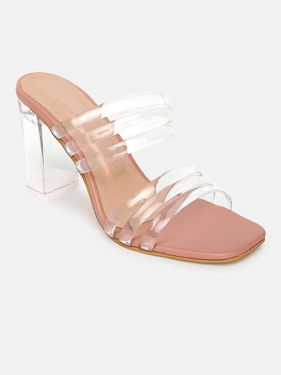 STYLZINDIA Women's Transparent Clear 3 Inch Block Heel