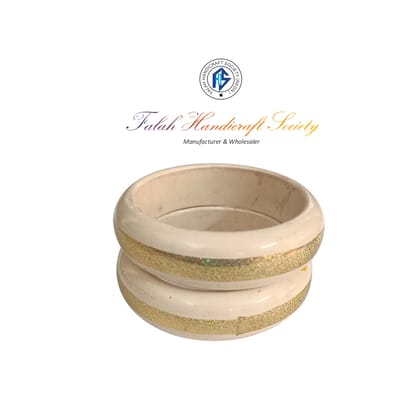 FHS traditional Rajasthani Handmade Round Shape Lac Bangles - Cream