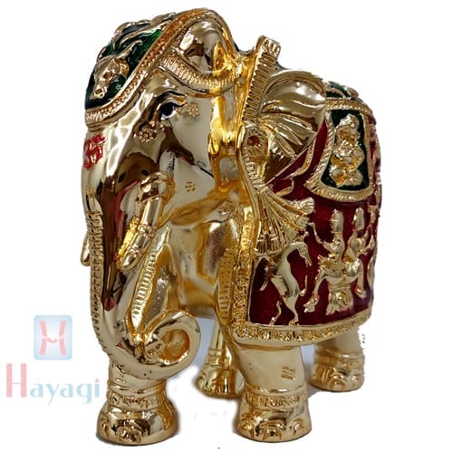 Hayagi Meenkari Gajantlaxmi/ Gajlaxmi Gold Finish Elephant Statue Down Trunk