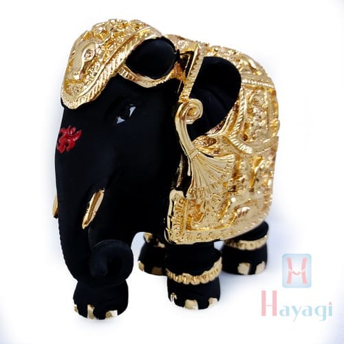 Hayagi Meenkari Gajantlaxmi/ Gajlaxmi Gold Finish Elephant Statue Down Trunk