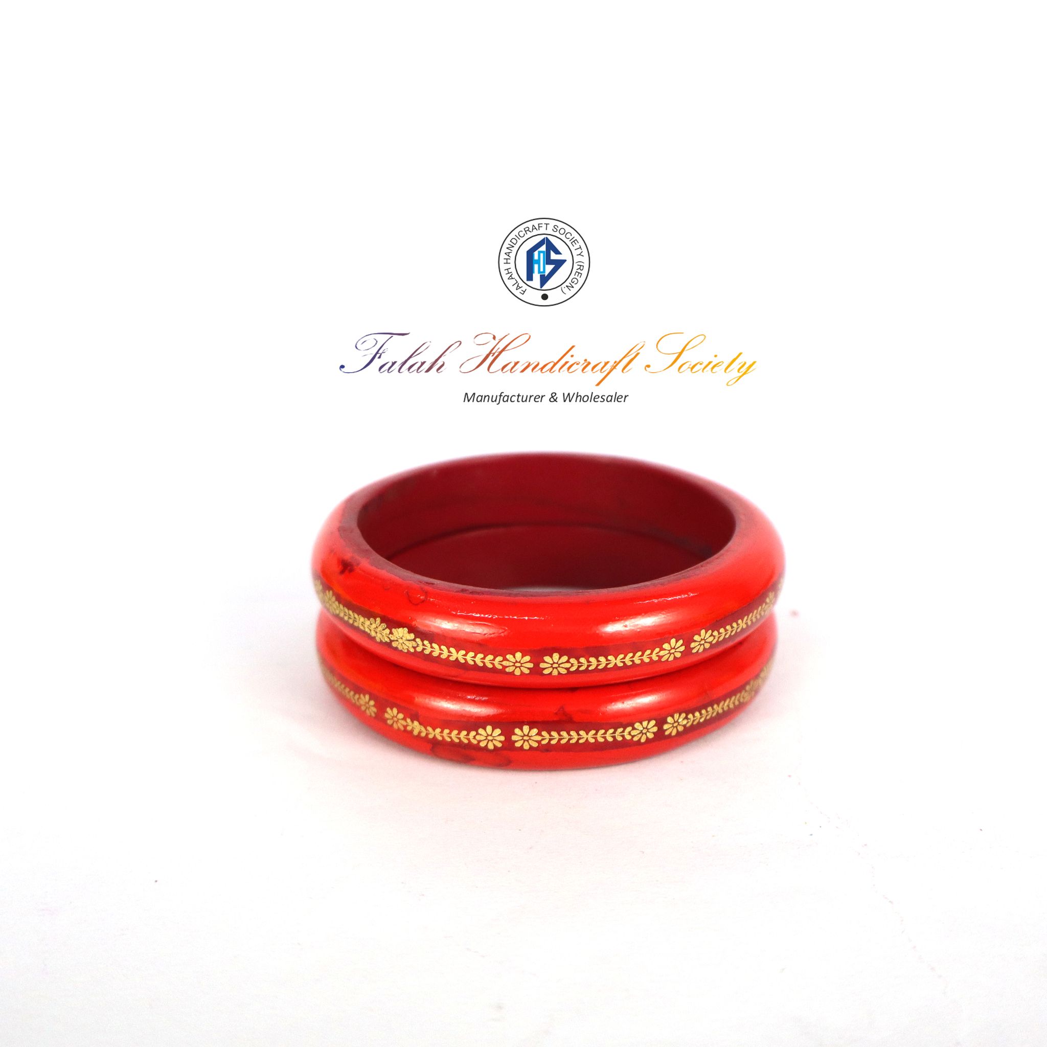 FHS Rajasthani Inner Gold Work Lac Bangles Set - Red