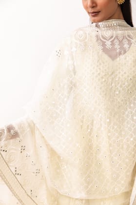 White Viscose Organza Embroidered Dupatta