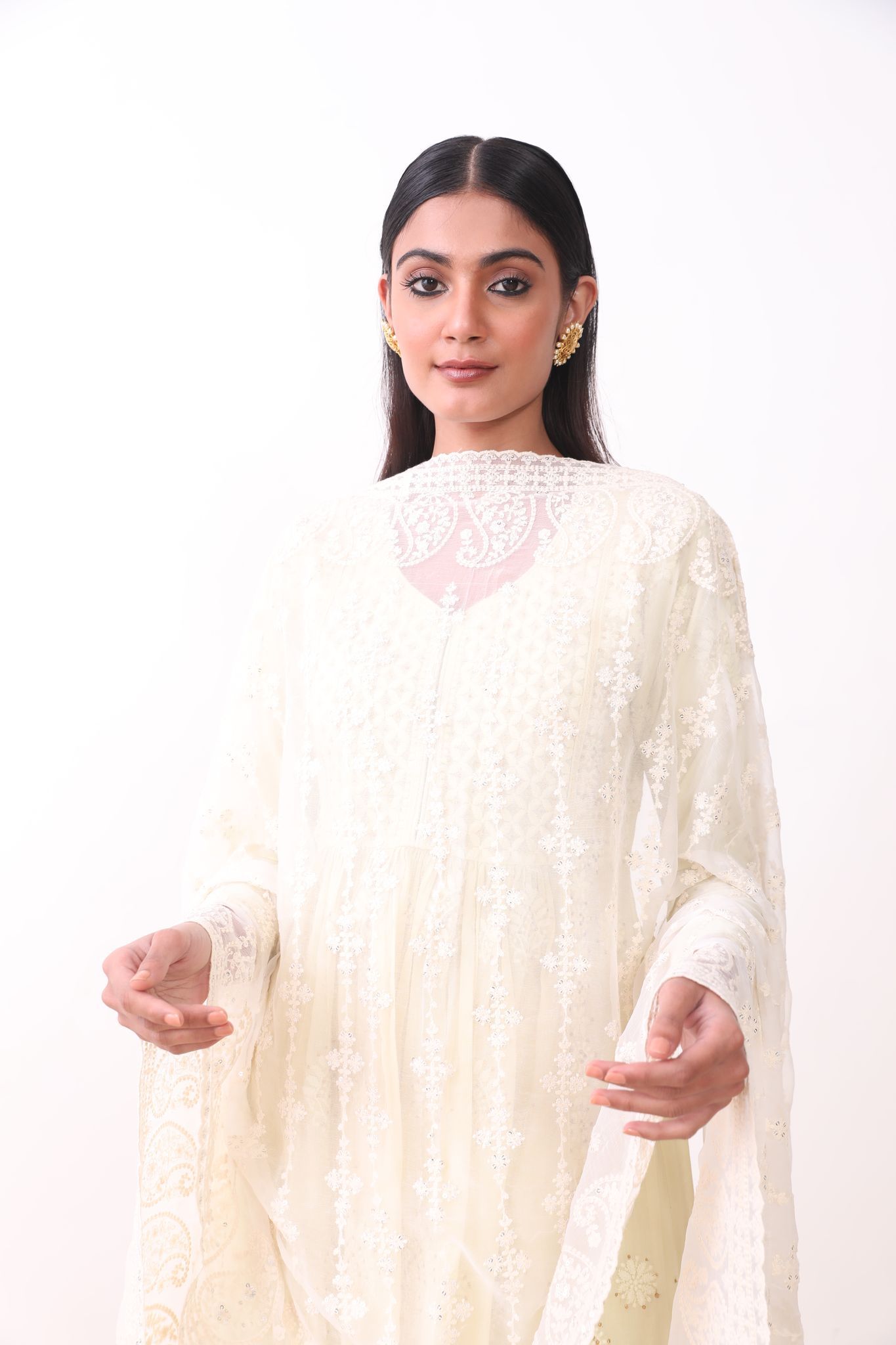 White Chiffon Embroidered Dupatta