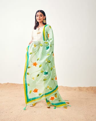 Hand Print Chanderi Dupatta