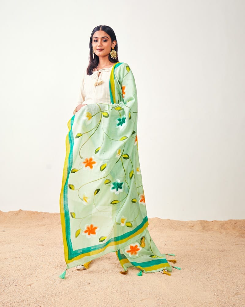 Hand Print Chanderi Dupatta