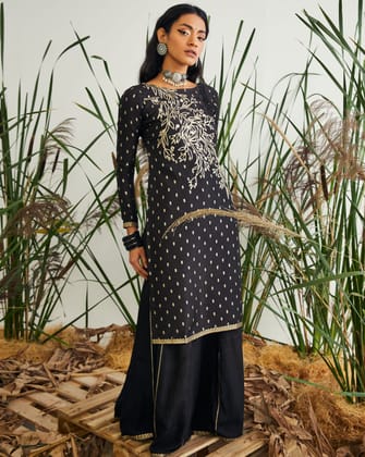 Black Dola Silk Gota Lace Sharara