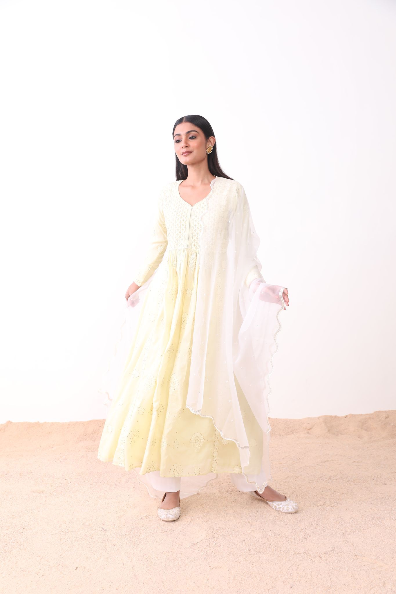 White Scalping Border Organza Dupatta