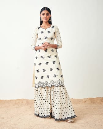 Kora White & Black Cotton Embroidered Sharara