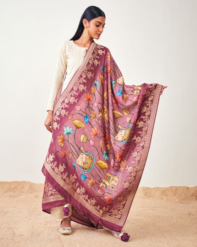 Cow Digital Print Dola Silk Dupatta