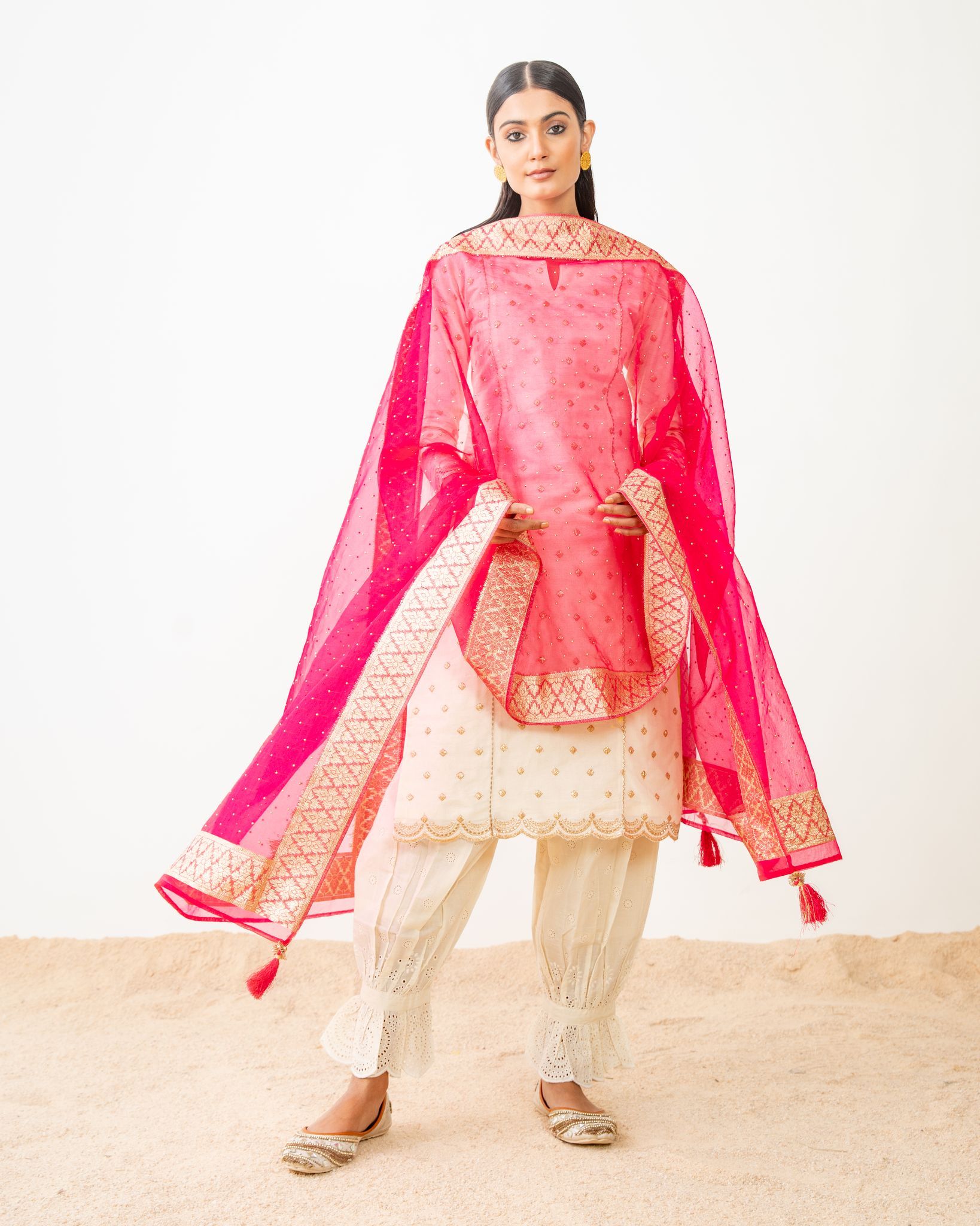 Hand Work Embroidered Organza Dupatta