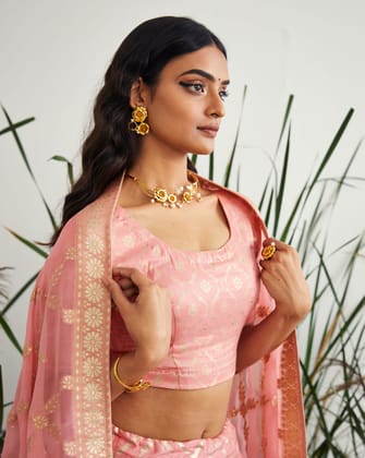 Gajri Pink Dola Silk Lehanga Set's