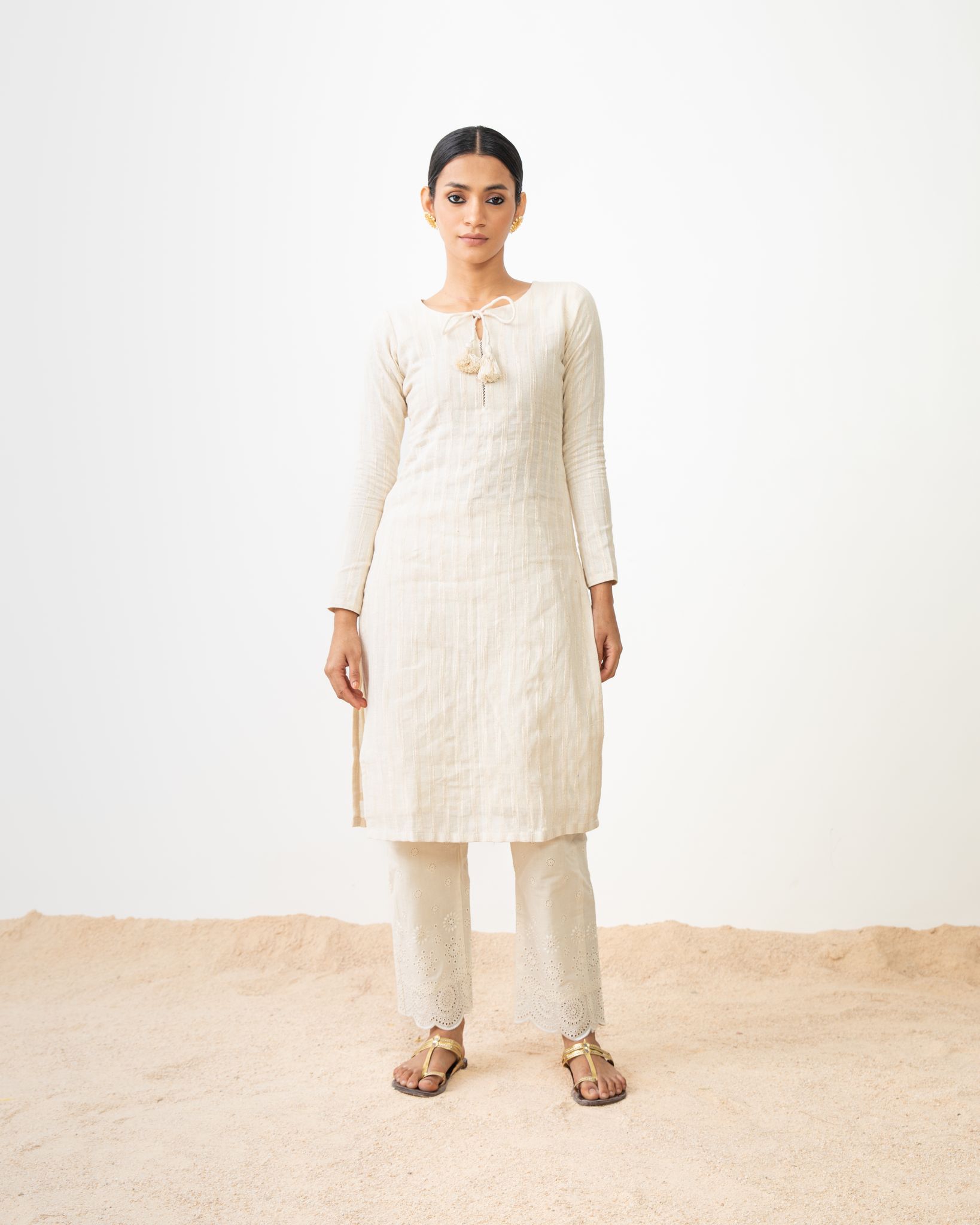 Kora Color Self Stripe Cotton Kurti