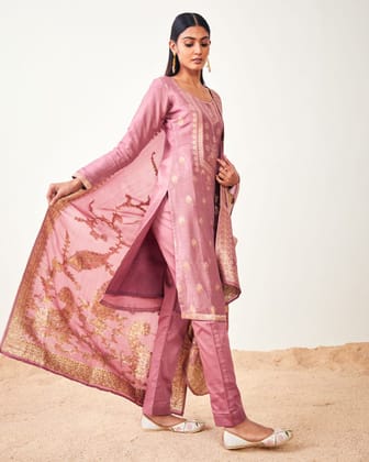 Wine Color Dola Silk Unstitched Suit Set