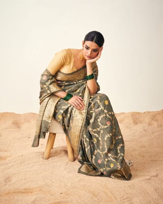 Organza Meena Badla Zari Jacquard Saree