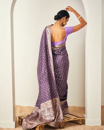 Lavender Color Dola Silk Zari Buti Saree