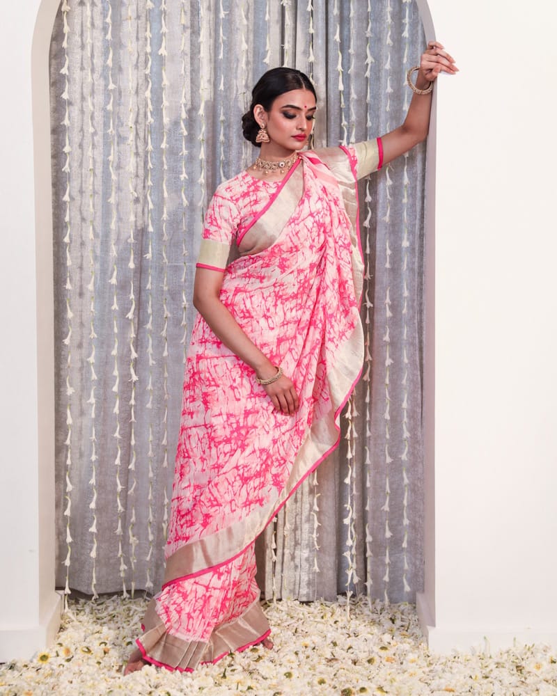 Bemberg Linen Batique Printed Saree