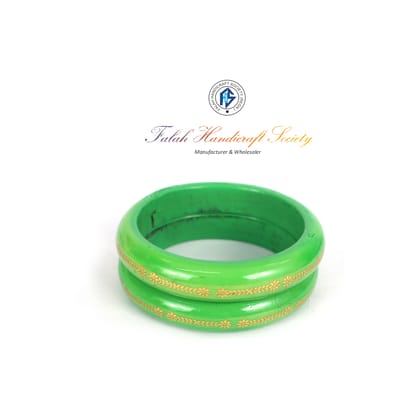 FHS Rajasthani Inner Gold Work Lac Bangles Set- Green