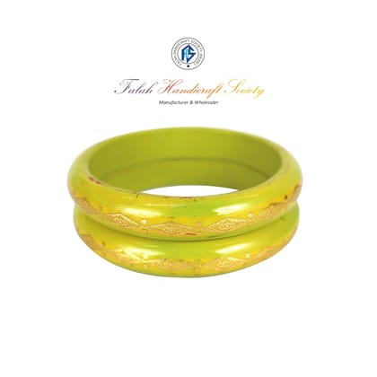 FHS Rajasthani  Design   Lac Bangles Set - Parrot Green