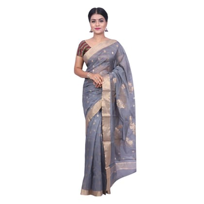 HANDLOOM CHANDERI SAREE- MERCERISED(COTTON+SILK MIX) WITH BLOUSE (SKU - 1SC104181220 SAREE- 63)