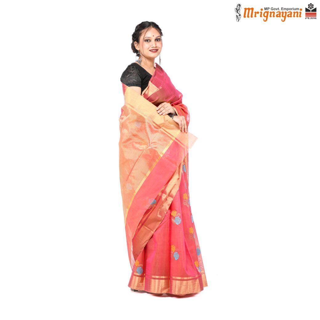 HANDLOOM CHANDERI SILK SAREE WITH BLOUSE (SKU - 1SC104181220, SAREE-1092)