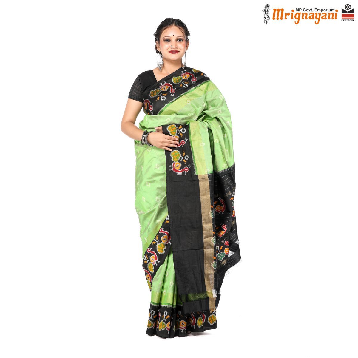 HANDLOOM IKKAT PATOLA PURE SILK SAREE WITH BLOUSE (SKU - 1SSP05230422, SAREE-1110)