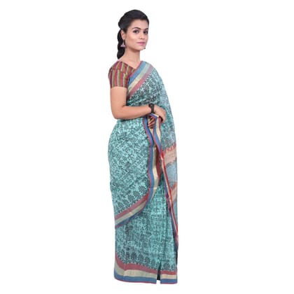 HANDLOOM CHANDERI PRINTED SAREE WITH BLOUSE (SKU  - 1SCZ01260221 SAREE- 4)