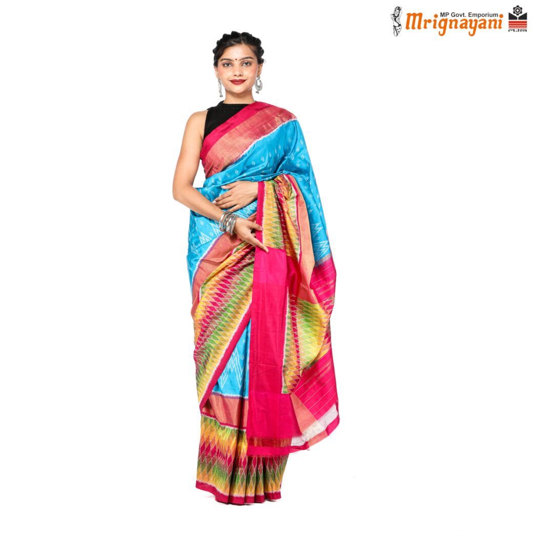 HANDLOOM IKKAT PATOLA PURE SILK SAREE WITH BLOUSE (SKU - 1SSP05230422, SAREE-1111)