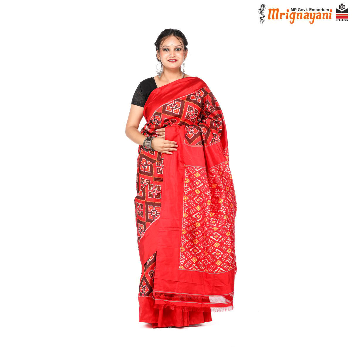 HANDLOOM IKKAT PATOLA PURE SILK SAREE WITH BLOUSE (SKU - 1SSP06230422, SAREE-1109)