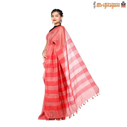 HANDLOOM COTTON LINEN SAREE WITH BLOUSE (SKU - 1SCZ02210522, SAREE-1118)