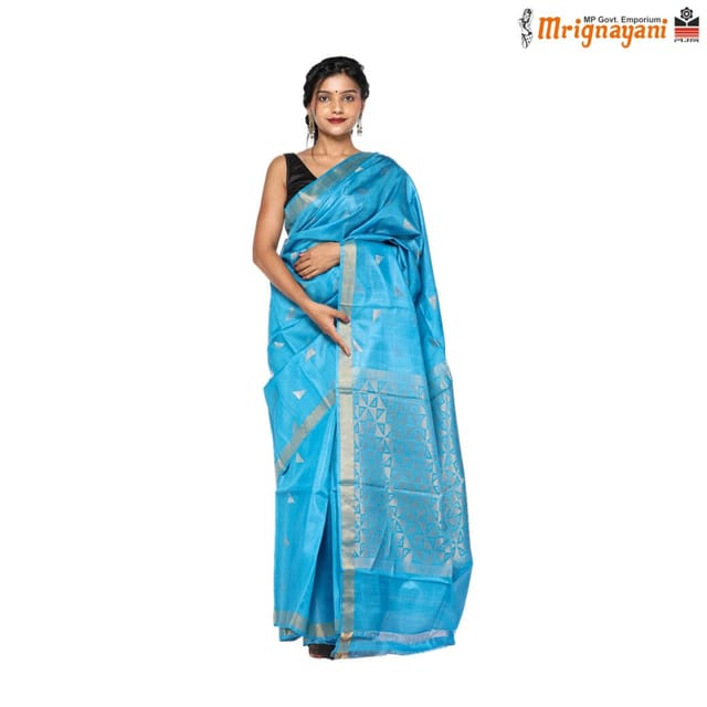 Handwoven Natural Kosa Silk Saree with Black Temple Border – Kosala