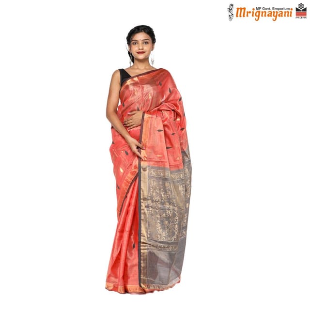 Classy Kosa-Silk Slate-Grey Saree With Beautiful Painted Floral Vine