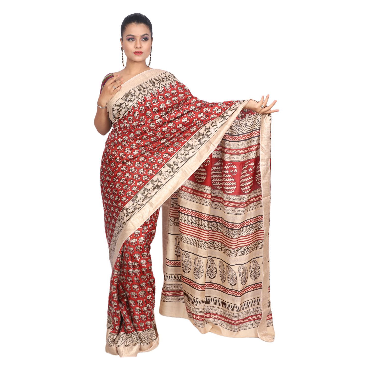 HANDLOOM MULBERRY SILK SAREE WITH BLOUSE (SKU - 3I0104030422 SAREE- 218)