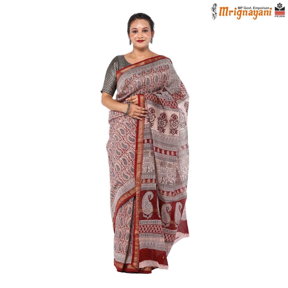 HANDLOOM MAHESHWARI SILK SAREE WITH BLOUSE (SKU - 3I0101170522, SAREE-1075)